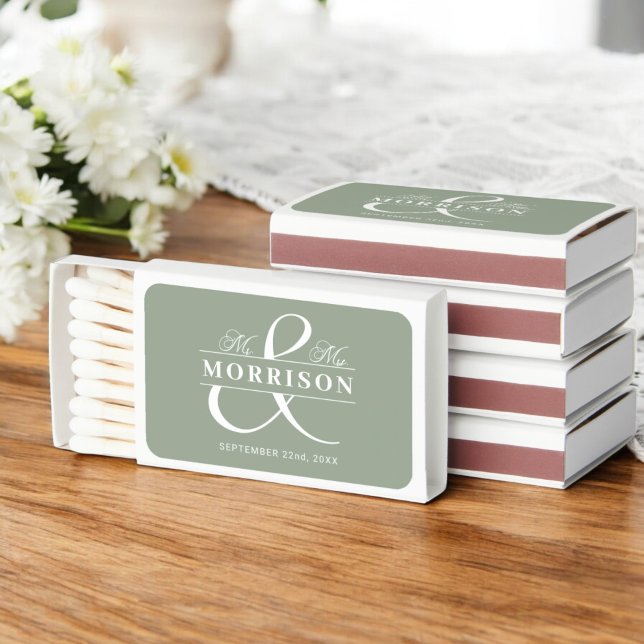 Mr and Mrs Monogram Sage Green Wedding Matches (Creator Uploaded)