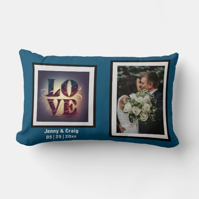 Mr and Mrs Monogram Wedding Photo Throw Pillow (Front)