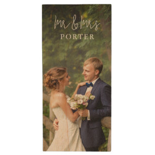 Mr. and Mrs. Monogram Wedding Photo USB Wood Flash Drive
