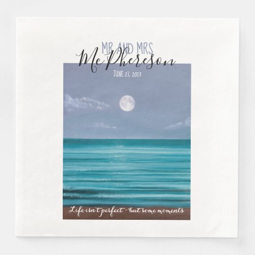 Mr and Mrs Moonlit beach wedding theme Paper Dinner Napkins