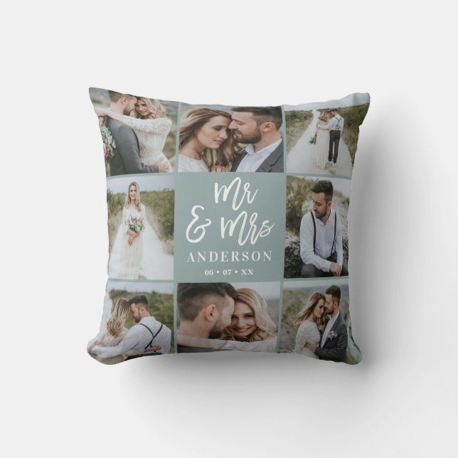 Mr and Mrs multi photo wedding family gift Throw Pillow (Front)