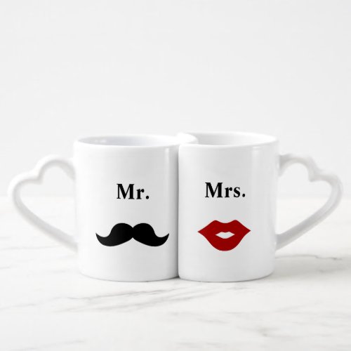 Mr and Mrs Mustache And Red Lips Personalized Coffee Mug Set