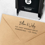 Mr and Mrs Name Address Wedding Return Address Self-inking Stamp<br><div class="desc">Simple,  stylish return address stamp in a modern minimalist design style with a stylish natural script typography in classic black,  with an informal handwriting style font. The text can easily be personalized for a design as unique as you are!</div>