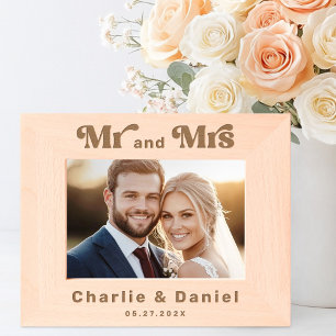Mr and Mrs names wedding date bold retro font Engraved Frames