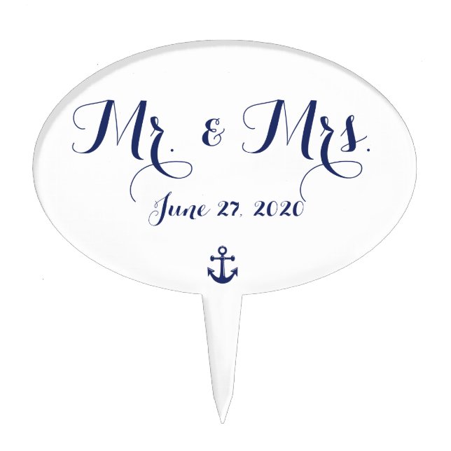 Mr. and Mrs. Nautical Wedding Cake Toppers (Front)