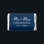 Mr and Mrs Navy Blue Heart Script Custom Wedding Hershey's Miniatures<br><div class="desc">Elegant custom wedding Hershey's Chocolate Miniatures candy favors include a modern and minimal "Mr and Mrs" design in heart calligraphy script featuring a monogram of the married couple's last name and wedding date in stylish text that can be personalized. The back includes a simple and sweet thank you message to...</div>