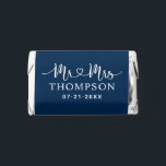 Mr and Mrs Navy Blue Heart Script Custom Wedding Hershey's Miniatures<br><div class="desc">Elegant custom wedding Hershey's Chocolate Miniatures candy favors include a modern and minimal "Mr and Mrs" design in heart calligraphy script featuring a monogram of the married couple's last name and wedding date in stylish text that can be personalized. The back includes a simple and sweet thank you message to...</div>