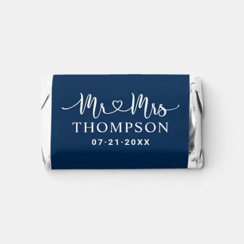 Mr and Mrs Navy Blue Heart Script Custom Wedding Hersheys Miniatures