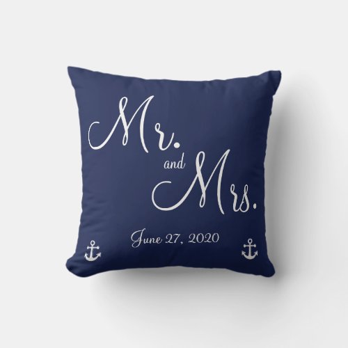 Mr and Mrs Navy Blue Nautical Wedding Pillows