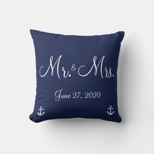 Mr and Mrs Navy Blue Nautical Wedding Pillows