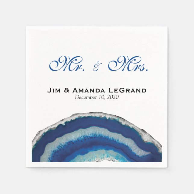 Mr. and Mrs. Navy Blue Wedding Agate Paper Napkins (Front)