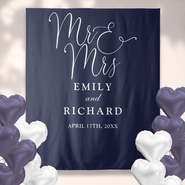 Mr And Mrs Navy Blue Wedding Photo Backdrop (Mr And Mrs Navy Blue Wedding Photo Backdrop)