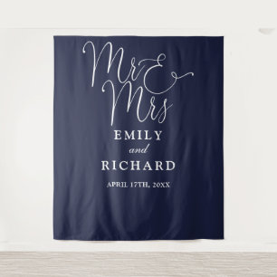 Mr And Mrs Navy Blue Wedding Photo Backdrop
