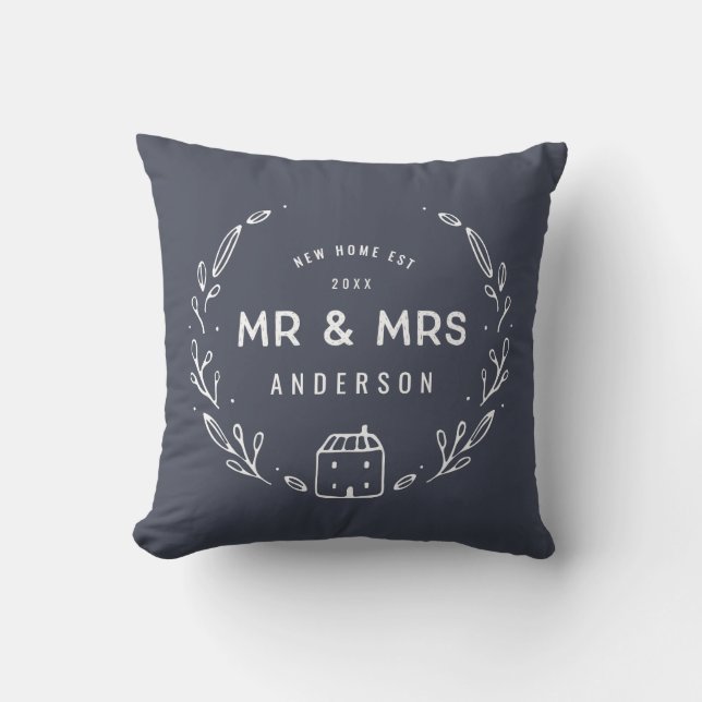 Mr and Mrs new home tartan backer Throw Pillow (Front)