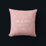 Mr and Mrs new home Throw Pillow<br><div class="desc">Mr and Mrs new home or newly wed cushion. Hand drawn floral and little house details. Background color can be altered.</div>