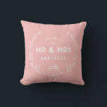Mr and Mrs new home Throw Pillow<br><div class="desc">Mr and Mrs new home or newly wed cushion. Hand drawn floral and little house details. Background color can be altered.</div>