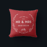 Mr and Mrs new home Throw Pillow<br><div class="desc">Mr and Mrs new home or newly wed cushion. Hand drawn floral and little house details. Background color can be altered.</div>