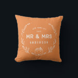 Mr and Mrs new home Throw Pillow<br><div class="desc">Mr and Mrs new home or newly wed cushion. Hand drawn floral and little house details. Background color can be altered.</div>