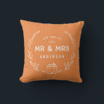 Mr and Mrs new home Throw Pillow<br><div class="desc">Mr and Mrs new home or newly wed cushion. Hand drawn floral and little house details. Background color can be altered.</div>