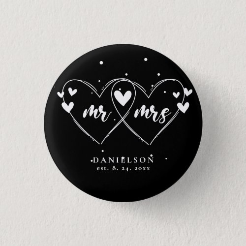 Mr and Mrs Newly Black  White Wedding Button