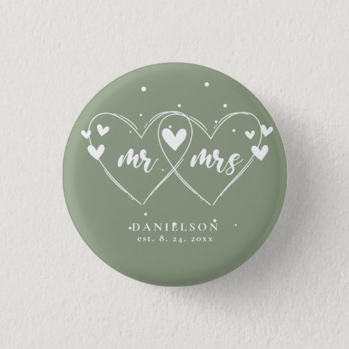 Mr and Mrs Newly Sage Green Wedding Button
