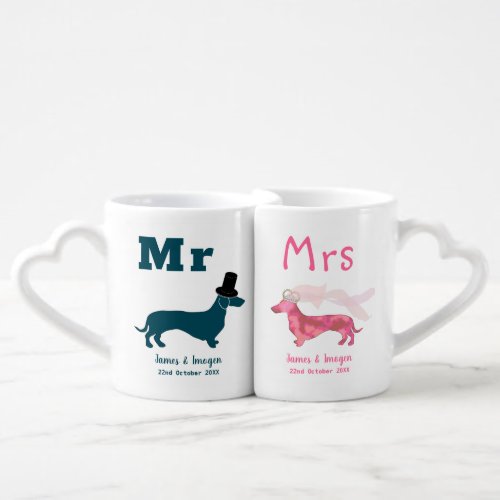 Mr and Mrs Newly Wed Dachshund Dog Cute Coffee Mug Set
