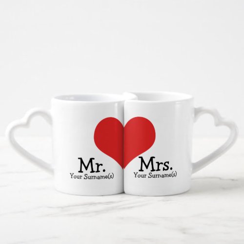 Mr and Mrs Newly Wed Heart Wedding Coffee Mug Set