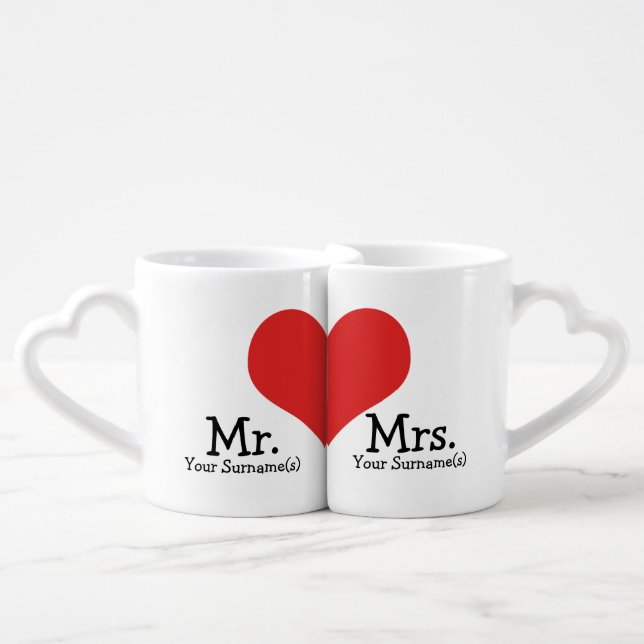 Mr and Mrs Newly Wed Heart Wedding Coffee Mug Set (Front Nesting)