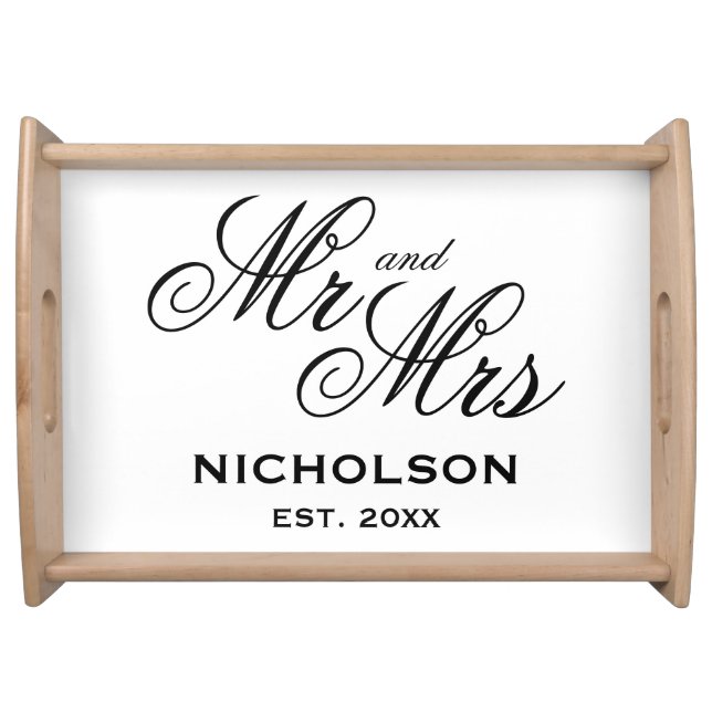 Mr and Mrs newly wedded couple wedding gift  Serving Tray (Front)
