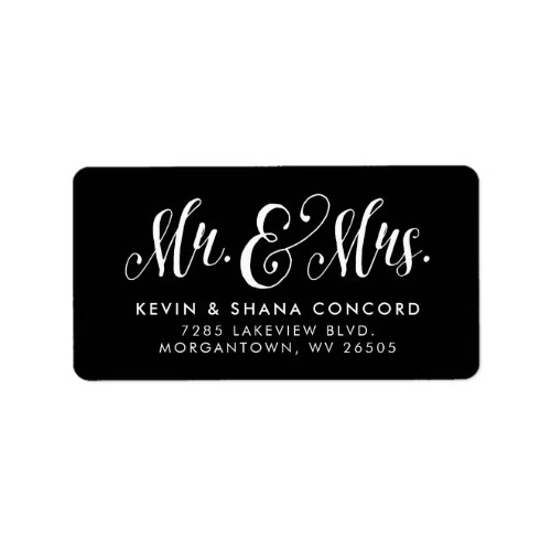 Mr and Mrs newlywed black return address Label