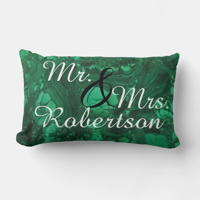 Mr and Mrs Newlywed Bright Green Gemstone Lumbar Pillow (Front)