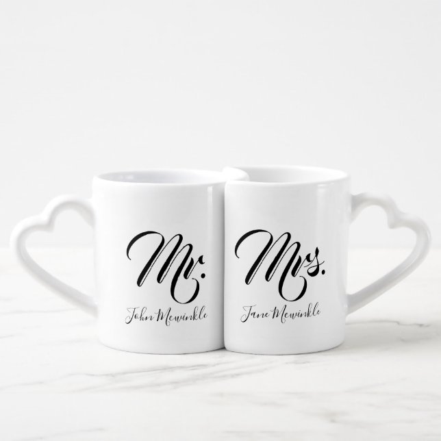 Mr. and Mrs. Newlywed Couple Elegant Coffee Mug Set (Front Nesting)