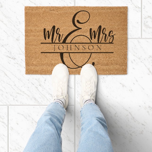 Mr. and Mrs. Newlywed Couple Gifts Fiber Doormat (Insitu)