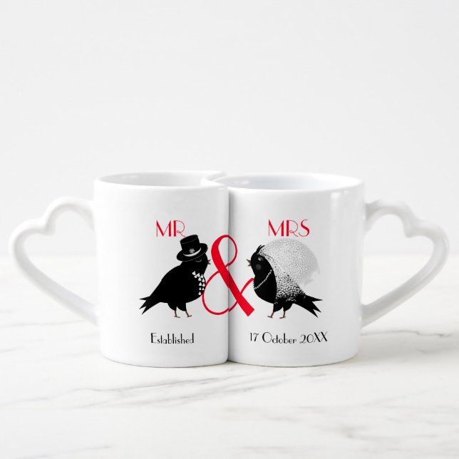 Mr And Mrs Newlywed Couple Personalized Wedding Coffee Mug Set (Back Nesting)