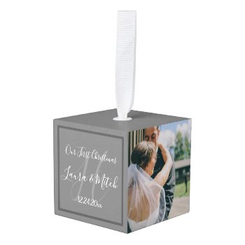 Mr And Mrs Newlywed Custom 3 Photo Grid   Cube Ornament by KybritorKreations at Zazzle