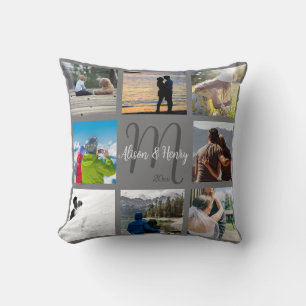 Mr and Mrs Newlywed Custom 8 Photo Grid Throw Pi Throw Pillow