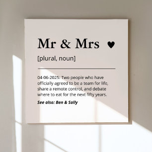 Mr and Mrs Newlywed Gift Wedding Definition Modern Canvas Print