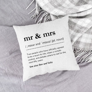 Mr and Mrs Newlywed Gifts Custom Definition Modern Throw Pillow