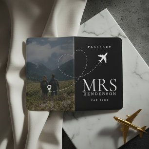 Mr and Mrs Newlywed One Photo Airplane Passport Holder