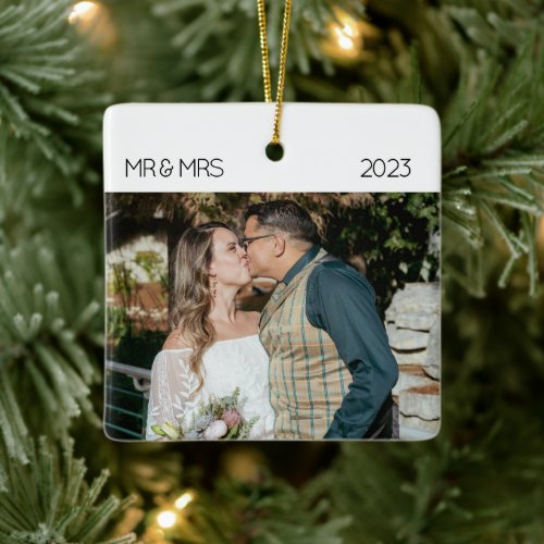 Mr and Mrs Newlywed Photo Christmas Ceramic Orname Ceramic Ornament