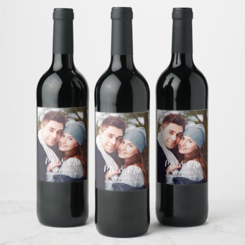 Mr And Mrs Newlywed Photo Wedding Wine Label