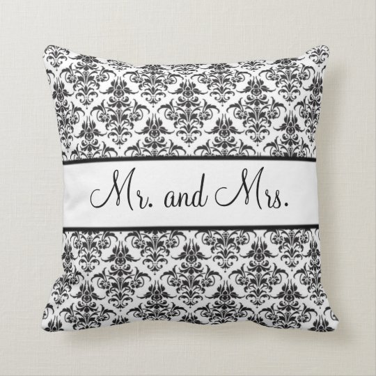 Mr. and Mrs. Newlywed Pillow Black and White
