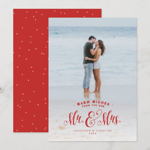 Mr. and Mrs. newlywed red first Christmas Holiday Card