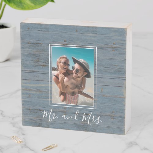 Mr and Mrs Newlywed Rustic Beach Photo Wooden Box Sign