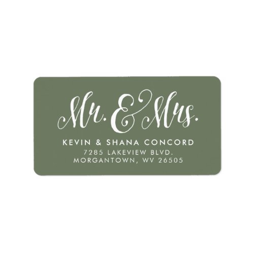 Mr and Mrs newlywed sage green return address Label