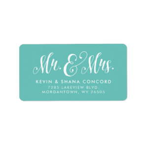 Mr and Mrs newlywed teal return address Label