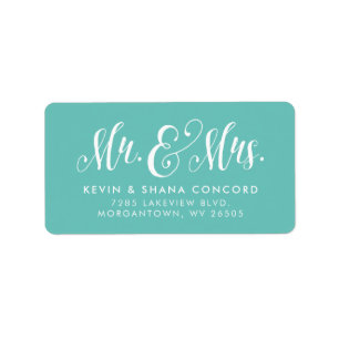 Mr and Mrs newlywed teal return address Label