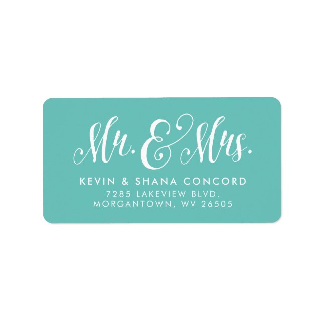Mr and Mrs newlywed teal return address Label (Front)