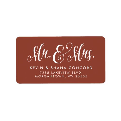 Mr and Mrs newlywed terracotta rust return address Label