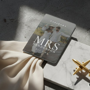 Mr and Mrs Newlywed Two Photo Typography Passport Holder
